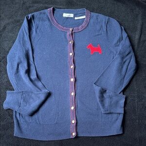 Charter Club Blue Cardigan with Red Dog Westie Detail